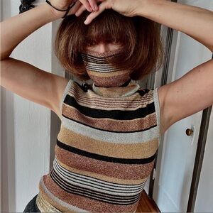 Ways multicoloured metallic striped sleeveless turtleneck top Size M
